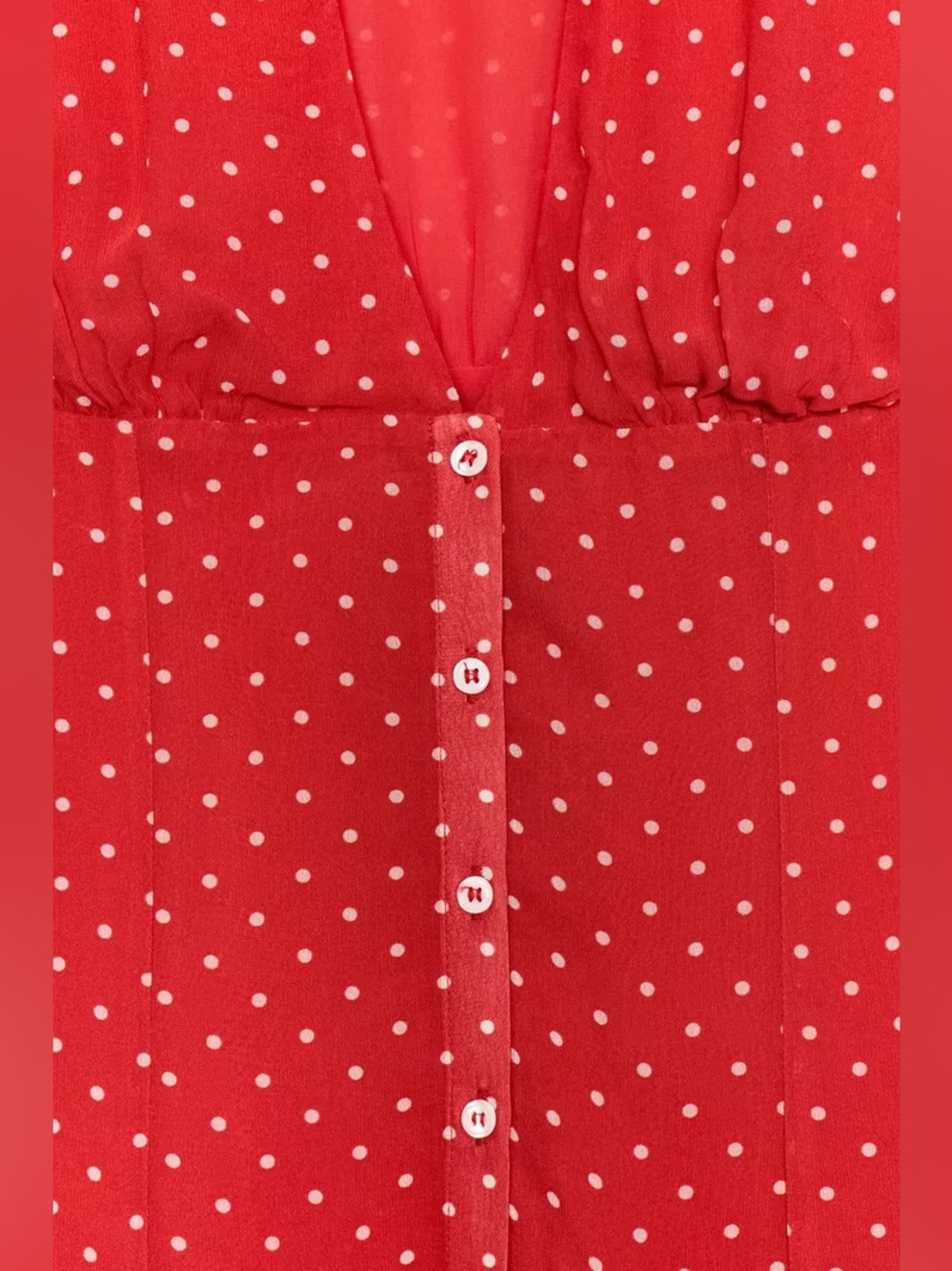 Zara Red Polka Dot Button-Front Mini Dress. POP - Picture 2 of 9